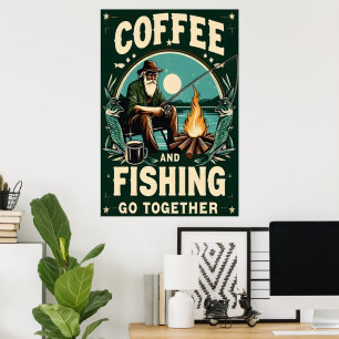 Póster Café y pesca juntos