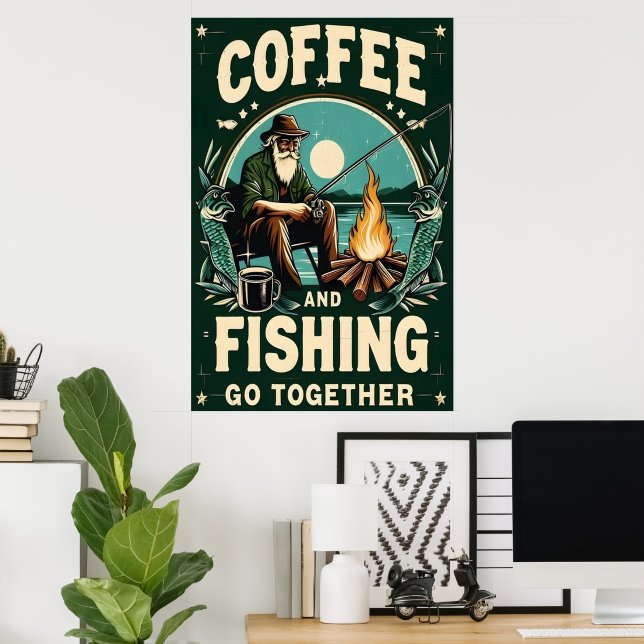 Póster Café y pesca juntos (Oficina en casa)