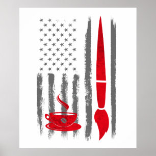Póster Café y Pintura  - Bandera vintage de Estados Unido