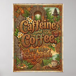 Póster cafeína y café mis dos mejores amigos