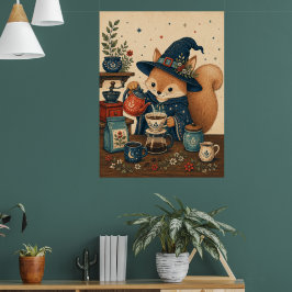 Póster Cafetera Bruja Ardilla