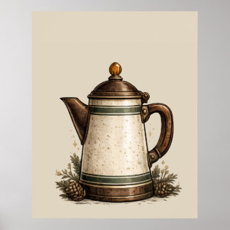 Póster Cafetera de Esmalte Vintage