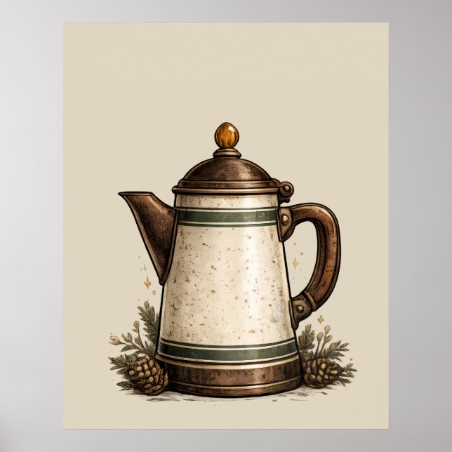 Póster Cafetera de Esmalte Vintage (Frente)