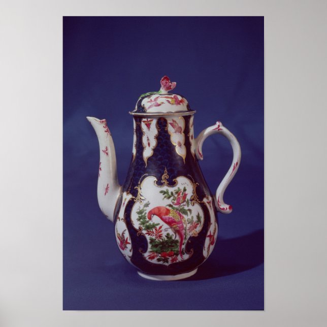 Póster Cafetera de Worcester decorada con aves (Frente)