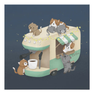 Póster Cafetera Maker Camper Cafe & Kittens