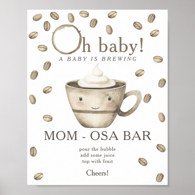 Póster Cafetera que prepara ducha para bebés Bar Momosa (Frente)
