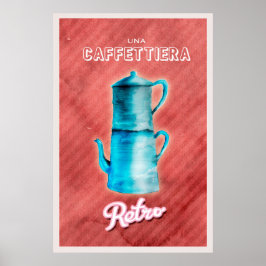 Póster Cafetera vintage azul