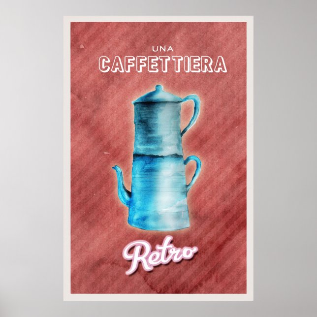 Póster Cafetera vintage azul (Frente)