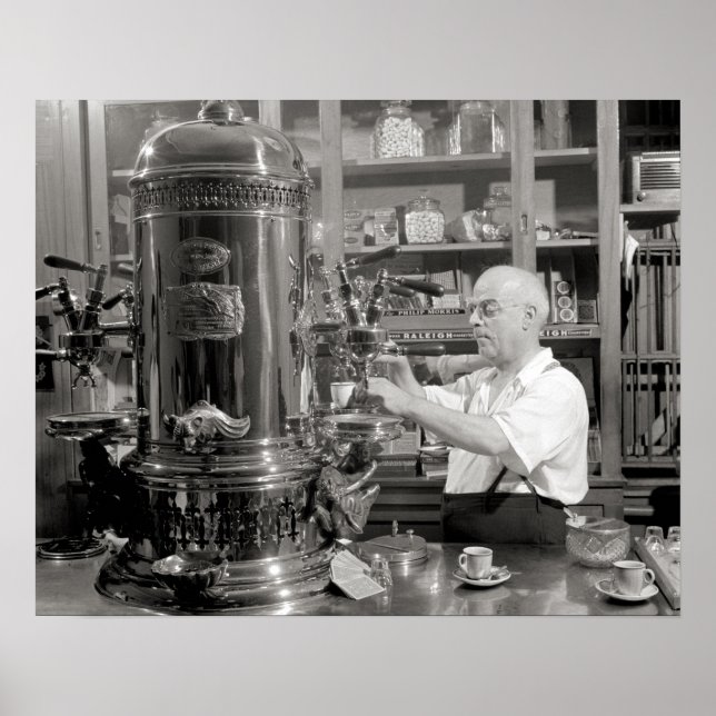 Póster Cafetería de espresso, 1942. Foto antigua (Frente)