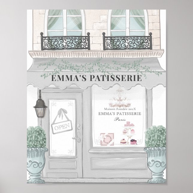 Póster Cafetería francesa Panadería Fondo gris (Frente)