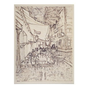Póster Cafetería por la noche, Bella Artes Sketch, Van Go