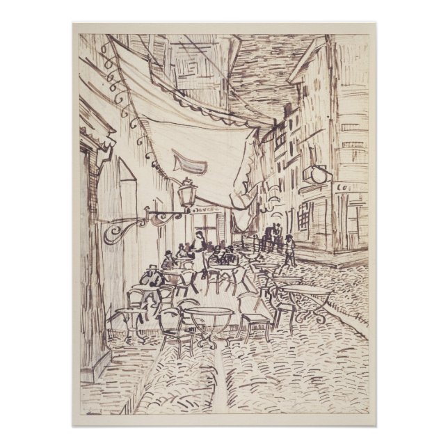 Póster Cafetería por la noche, Bella Artes Sketch, Van Go (Anverso)