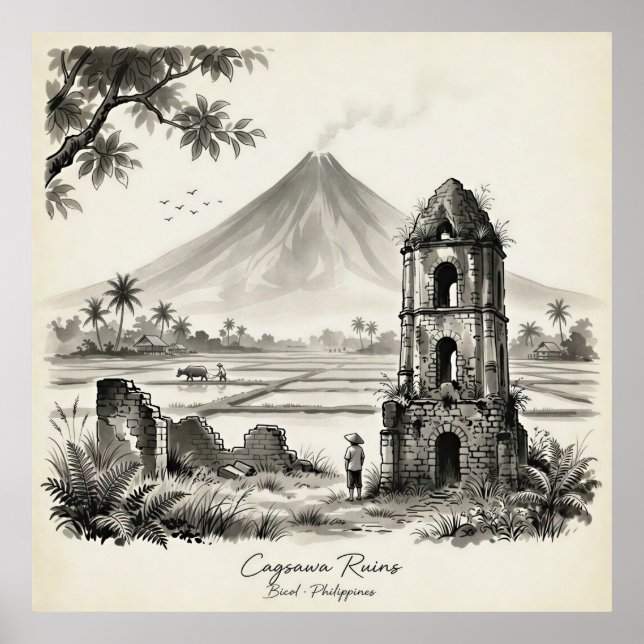 Póster Cagsawa Ruins & Mayon Volcano Philippines (Frente)