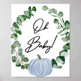 Póster Caída Azul Calabaza Niño Baby Shower Oh Bebé
