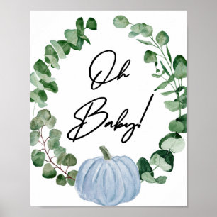 Póster Caída Azul Calabaza Niño Baby Shower Oh Bebé