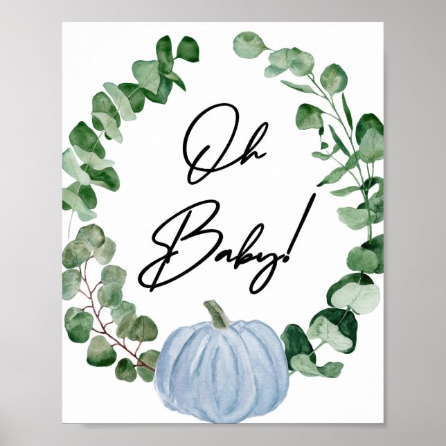 Póster Caída Azul Calabaza Niño Baby Shower Oh Bebé (Frente)