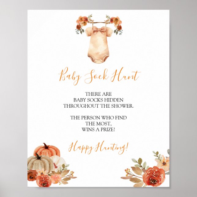 Póster Caída Calabaza Floral Ropa de Bebé Cacería de Bebé (Frente)