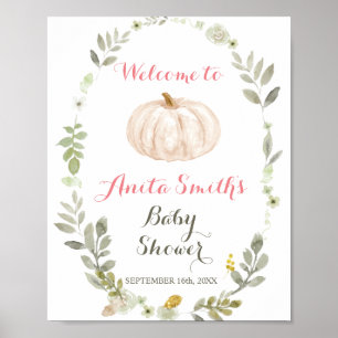 Póster Caída Calabaza Verdor Floral Bebé de ducha bienven