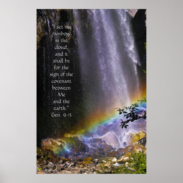 Póster Caída de Agua del Arcoiris con versículo sobre las (Frente)