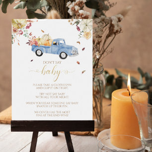 Póster Caída de calabaza Baby Shower no diga Rótulo de ju