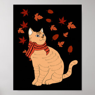 Póster Caída de hojas de gato de arce Hola Gato divertido