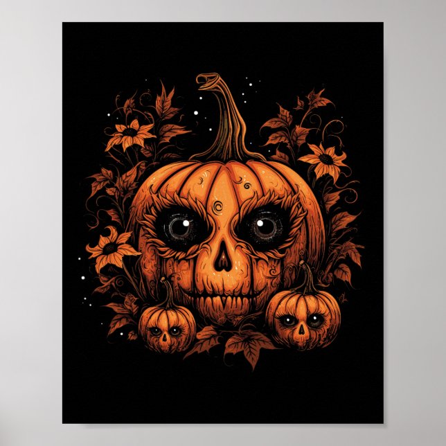 Póster Caída de la Calabaza de Halloween Acción de Gracia (Frente)