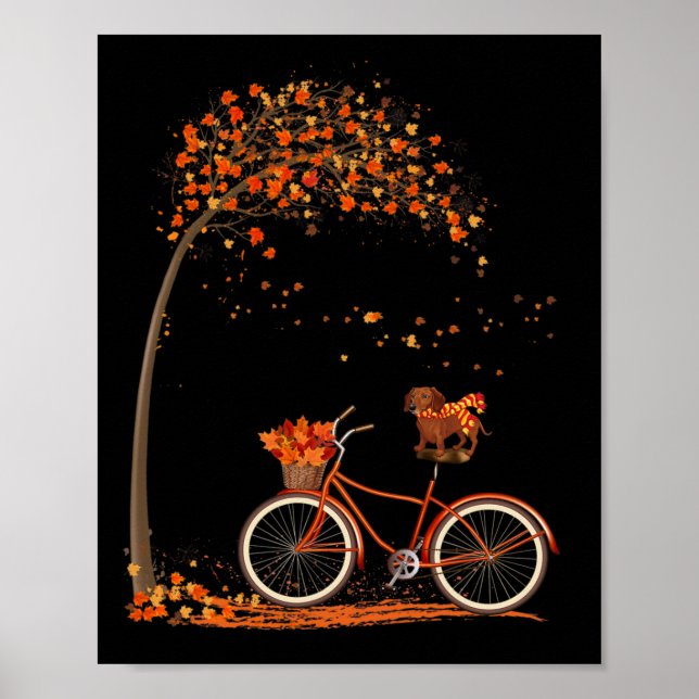 Póster Caída de la hoja de perro otoño Ciclismo Diversión (Frente)