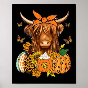 Póster Caída de vaca Highland Y Sale De Las Calabazas De 
