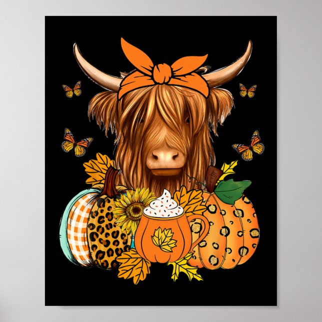 Póster Caída de vaca Highland Y Sale De Las Calabazas De  (Frente)