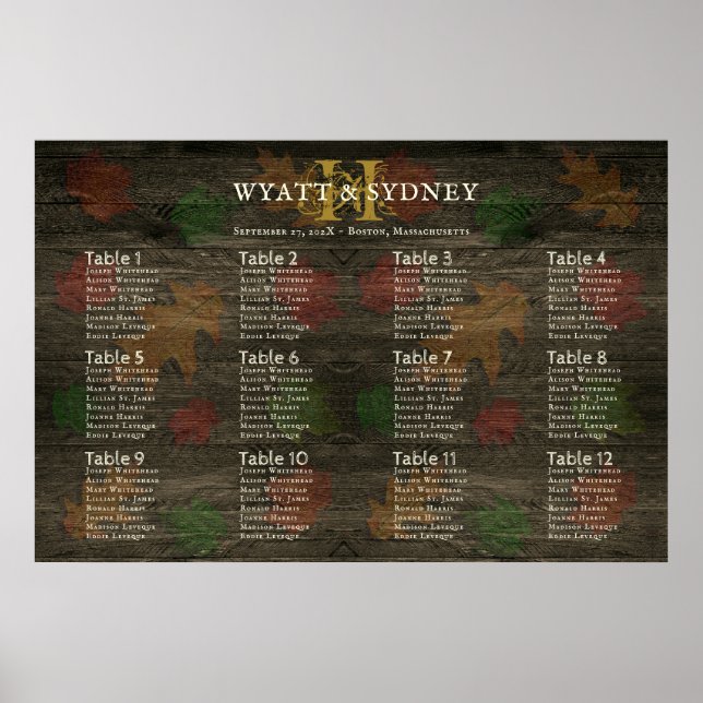 Póster Caída del Monograma Sale De La Tabla De Madera Osc (Frente)