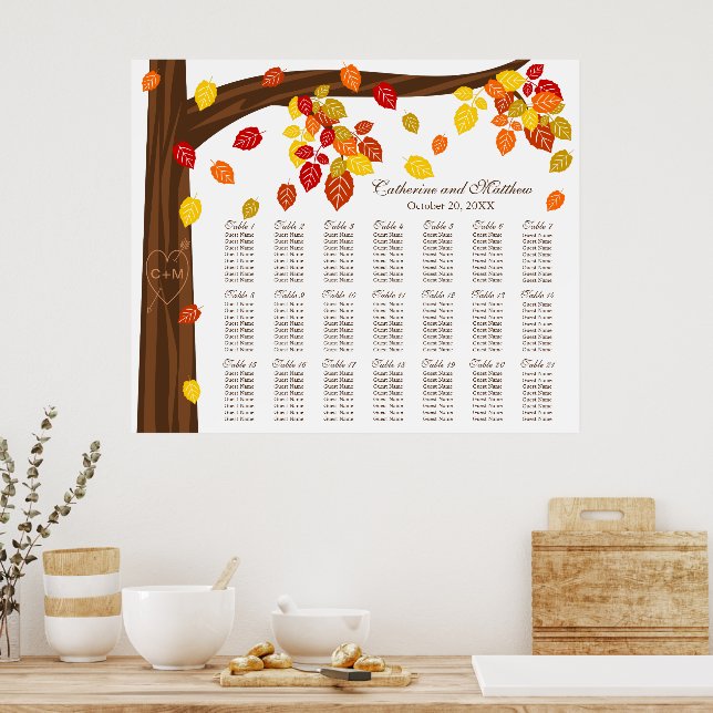 Póster Caída del otoño deja una tabla de asientos Boda (Cocina)