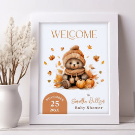Póster Caída En Amor Teddy Bear Naranja Calabaza Bienveni