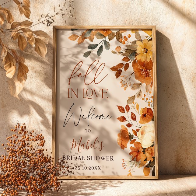 Póster Caída En El Amor Acuarela Rústica Bienvenida De No (Fall In Love Watercolor Rustic Bridal Welcome Poster)