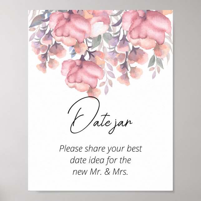 Póster Caída Floral Dusty Rosa de fecha jar ducha de novi (Frente)