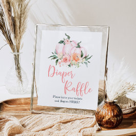 Póster Caída Floral Pequeña Calabaza Ducha Diaper Raffle