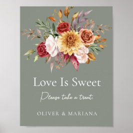 Póster Caída Floral Sabor Verde Boda Amor Es Rótulo Dulce