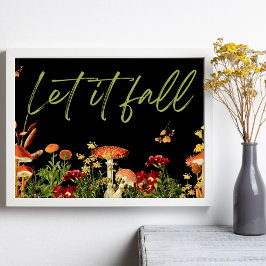 Póster Caída Vintage Botánica Cita Floral Mushrooms