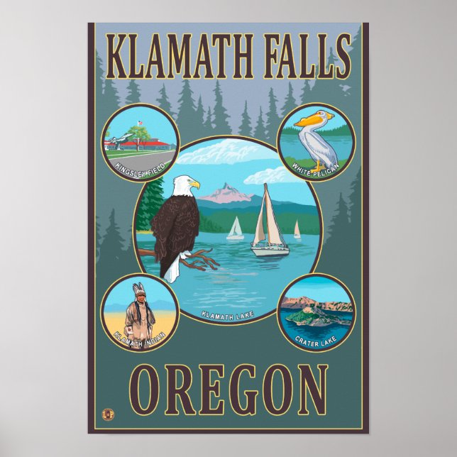 Póster Caídas de Klamath, afiche de viaje de OregonScenic (Frente)