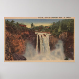 Póster Caídas de Snoqualmie, WA - vista de caídas y casa