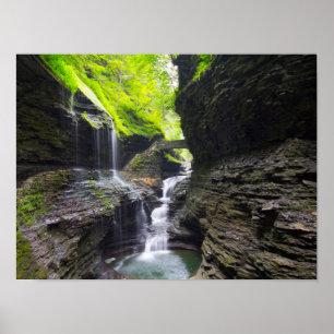 Póster Caídas y cascada, cañada de Watkins, Nueva York