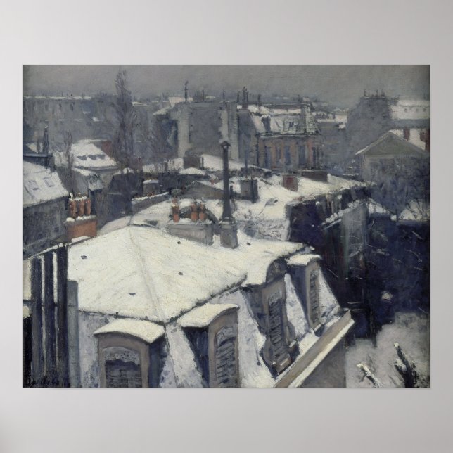 Póster Caillebotte - Techos En La Nieve (Efecto Nieve) (Frente)