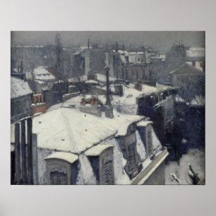 Póster Caillebotte - Tejados bajo la nieve (Efecto de nie