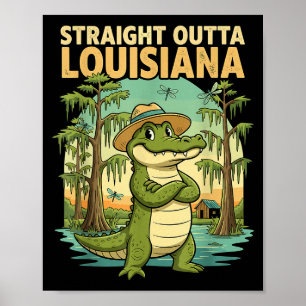 Póster Caimán divertido de Luisiana Retro Fauna y Flora V