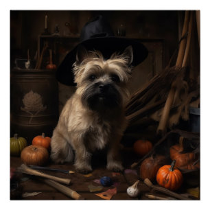 Póster Cairn Terrier arroja calabazas de Halloween Scary