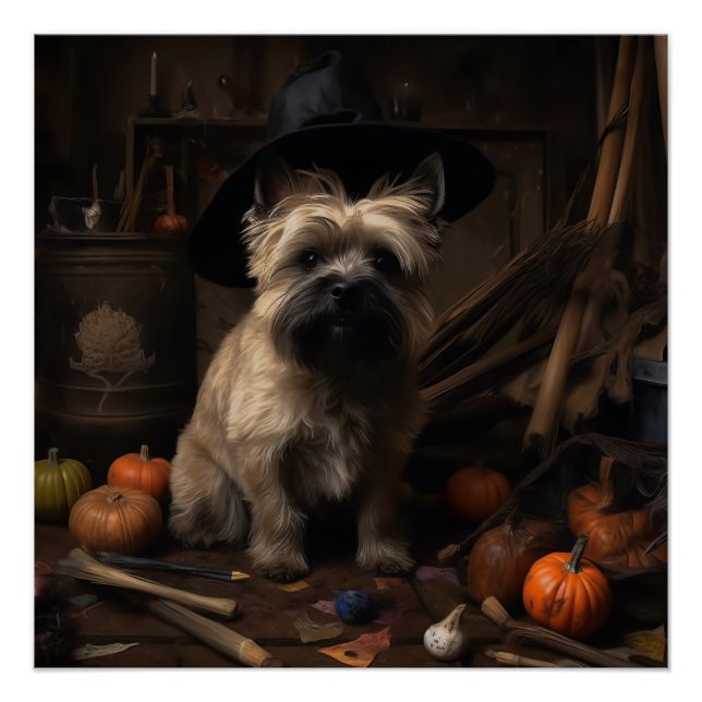 Póster Cairn Terrier arroja calabazas de Halloween Scary (Anverso)