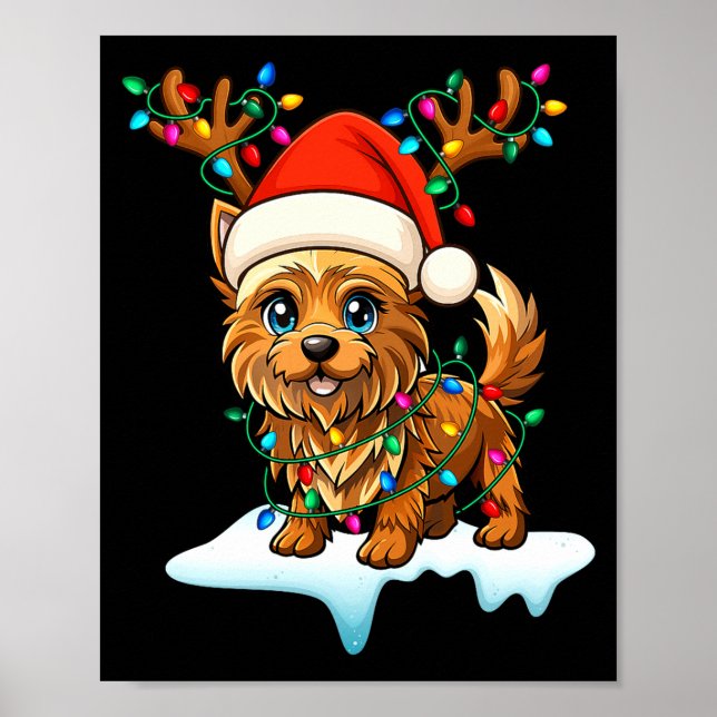 Póster Cairn Terrier Christmas Santa Hat Reindeer Lights  (Frente)