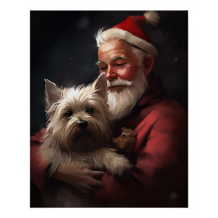 Póster Cairn Terrier con Papá Noel Navideño Festivo