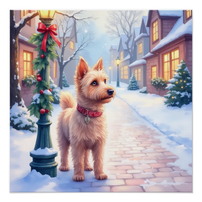 Póster Cairn Terrier Festive Lamppost Village Christmas (Anverso)