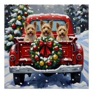 Póster Cairn Terrier Navidad Camión Rojo Fiesta