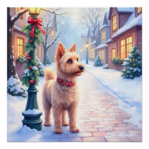 Póster Cairn Terrier Poste de Luces Festivo Pueblo Navida